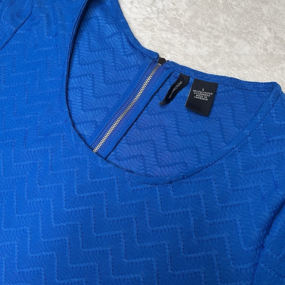 New‎ Directions Womens Large Royal Blue Short Sleeve Blouse Herringbone